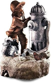 GEEZY Garden Water Feature – Fire Hydrant Fountain with LED Lights – Mains Powered, Self-Contained, Indoor & Outdoor – Easy Setup, Relaxing & Cascading – Great for Garden, Home, Patio & Balcony Decor