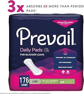 Prevail Proven - Prevail Incontinence Bladder Control Pads - Bladder Leak Pads - Very Light Absorbency, Long, 176 Count (4 Packs of 44)