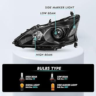 Headlight Assembly Compatible with 2013 2014 2015 Nissan Altima 4-Door Sedan Halogen Replacement 13 14 15 Altima 4Dr Headlamps Black Housing Clear Reflector Driver & Passenger Side