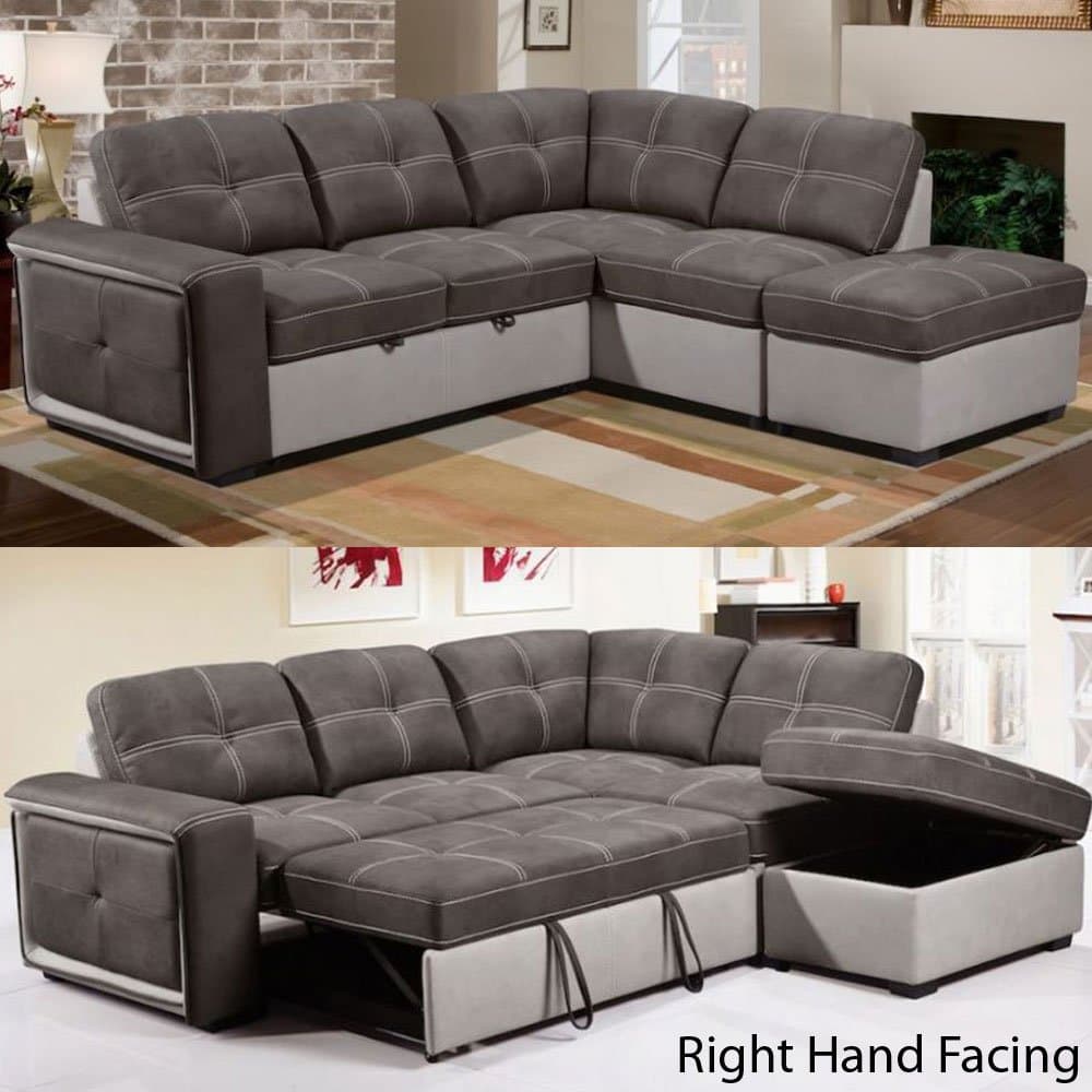 Quinto Corner Sofa with Pull Out Sofa Bed Grey Fabric/Grey Lather Match LHF or RHF (Right Hand Facing)