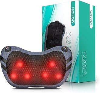 – VOYOR-HEALTH Shiatsu Neck and Back Massager with Heat - 3D Kneading Deep Tissue Massage Pillow for Lower Back, Shoulder, Calf, Foot, Use at Home, Car, Office (Pale Blue)