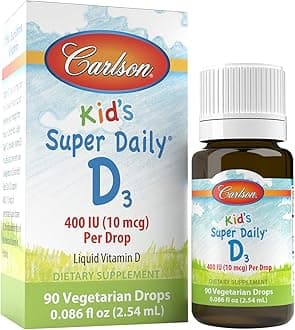 CarlsonKid's Super Daily D3, Kids Vitamin D Drops, 400 IU (10 mcg) per Drop, Vegetarian, Liquid Vitamin D Drops for Kids, Unflavored, 90 Drops (2.54 mL)