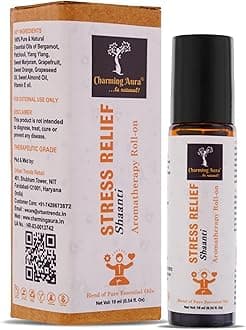 Stress Relief Aromatherapy Roll-on | Blend of pure & natural Essential Oils by Charming Aura | Relieves Stress & Creates sense of relaxation | 10ml | Crafted by Certified Aromatherapists (Stress Relief Roll-on, Pack of 1)