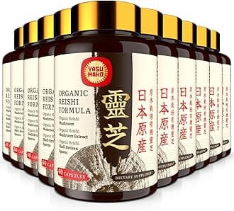 Japanese Reishi Mushroom Supplement 800mg with Reishi Mushroom Extract 500mg & Reishi Shell-Broken Spores 200mg,Organic Mushroom Capsules for Immune System - Real Fruiting Body (Pack of 10)
