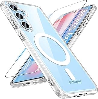 - OWKEY for Samsung Galaxy S24 FE Case 6.7'', Magnetic Galaxy S24 FE Case for Magsafe with Tempered Screen Protector [Shockproof Military] Translucent Matte Bumper Phone Cover Samsung S24 FE 5G, Clear