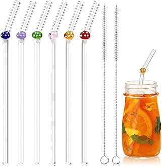 Glass Straws 6pcs with Mushrooms