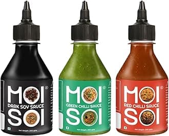 MOI SOI Dark Soy Sauce + Green Chilli Sauce + Red Chilli Sauce (Pack of 3 | 200g Each | Chinese starter Pack)