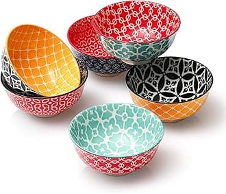 Porcelain Dessert Bowls, 300 ml Vibrant Colours Ice Cream Bowls, Φ11.4 cm Cute Small Snack Bowls Set, Condiment, Microwave and Dishwasher Safe, Lightweight, Set of 6 | Christmas,Housewarming