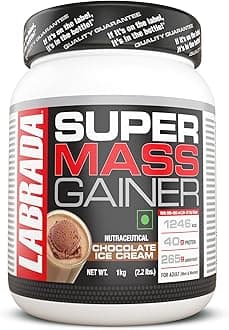 Labrada Super Mass Gainer 1kg | High-Calorie Protein Powder for Muscle Growth and Recovery |1246 Calories | 40g Protein | 265g Carbs | Chocolate Ice Cream Flavor | 3g Creatine | 500mg Glutamine. (1000gm)