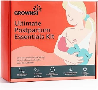 GROWNSY Postpartum Essentials Recovery Kit for Women After Birth, Includes 8 Self-Absorbent Postpartum Disposable Underwear, Peri Bottle, Perineal Spray, 28 Cooling Pad Liners, 2 Post Partum Ice Packs