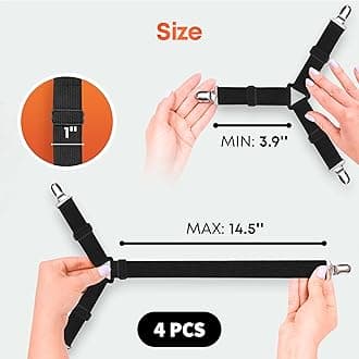 5 STARS UNITED Bed Sheet Straps Set | Easy to Use Adjustable Elastic Fasteners with Metal Clips | Sheet Holders for Corners | Fitted Sheet Clips to Hold Sheets in Place | (4 Pcs Black)