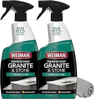 Disinfectant Granite Daily Clean & Shine (2 Pack with Polishing Cloth) Safely Clean Disinfect and Shine Granite Marble Soapstone Quartz Quartzite Slate Limestone Corian Laminate Tile Countertop