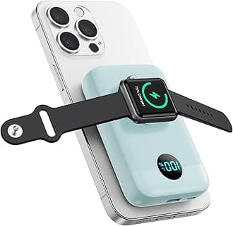 Magnetic Portable Charger 10800mAh,4-in-1 Wireless Power Bank with iWatch Charger, QC4.0+20W PD Fast Charging USB C Battery Pack with LCD Display for Magsafe,iPhone 16/15/14/13,Apple Watch(Light Blue)