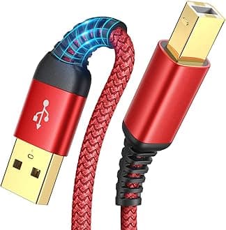 AINOPE Printer Cable 6.6ft, USB A to USB B Cable USB 2.0 MIDI Cable【High Speed】 Nylon Braided USB Printer Cable Scanner Printer Cord to Computer for HP Canon Brother Dell Epson Lexmark DAC, Red