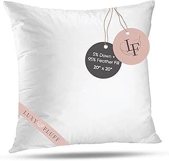 Throw Pillow Insert, 20x20 Inch, Square, Indoor Decorative Pillows, for Couch, Sofa or Bed, Cushion Sham Stuffer, Down and Feather Filled, with 100% Cotton Cover 233 Thread Count