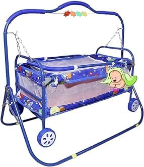 Iron Baby Cradle For Newborn Babies With Deluxe Comfortable Baby Swing Palna Baggi With A Foldable Design For 0 To 2 Years Pink Colour Jhula For Boys And Girls (Blue)