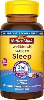 Nature Made Wellblends Back To Sleep, Lower Dose Melatonin 1 mg, L theanine 100 mg and GABA 100mg, Sleep Supplement, 40 Fast Dissolve Tablets