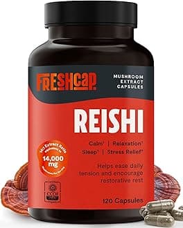 FreshCap Mushrooms Ayurveda Reishi Mushroom Supplement 14,000mg - Reishi Mushroom Capsules Extract, Supplements Herbal Supplements, Nootropic Red Reishi Supplement (120 Capsules)