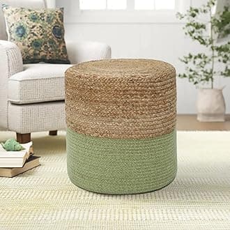 THE HOME TALK Ottoman Pouf | Hand-Braided |100% Jute | Large Funiture Pouf | Footrest, Bean Bag, Floor Chair | Great for The Living Room, Bedroom & Kid?s Room | 18 x 18x 16 Inch | Natural Green