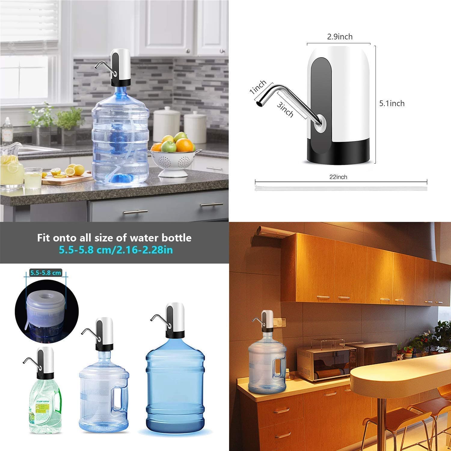 Automatic Wireless Water Bottle Switch Rechargeable Automatic Dispenser with Portable USB Charging with USB Cable (Silicone Pipe) Small