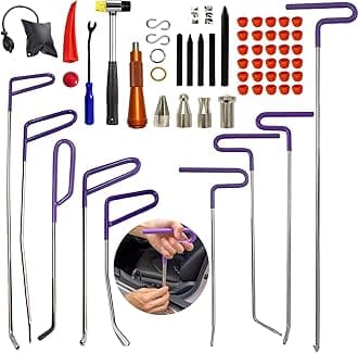 59pcs Paintless Dent Rods Repair Tools with Knock Down Pens,Red Soft Caps,Red Wedge and More,Suitable Removal Hail Damage,Dings and More for Car Body Dent Repair