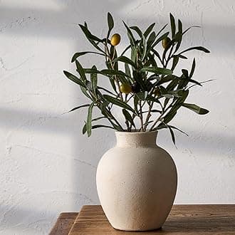 SIDUCAL Ceramic Decorative Flower Vase | 6 Inch Pottery Rustic Farmhouse Boho Vase for Home Decor, Table, Living Room, Bathroom, Shelf, Mantel Decoration, Wedding, White