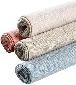 Needlework fabric, 4Pcs 4 Colors Natural Linen Solid Colored Embroidery Aida Cloth for Making Garment Craft, Needle Embroidery, 20 Inch Linen fabric