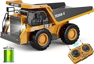 RC Dump Truck Toy for Kids | 9-Channel Metal Construction Vehicle with Working Bed, Lights & Sounds, Rechargeable Remote Control Truck for Boys Ages 3-12, Durable STEM Gift for Birthday 2026