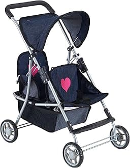 First Twin Stroller - Cutest Heart Design Baby Strollers Great Toy Gift for Toddlers and Girls (Denim) Blue,pink
