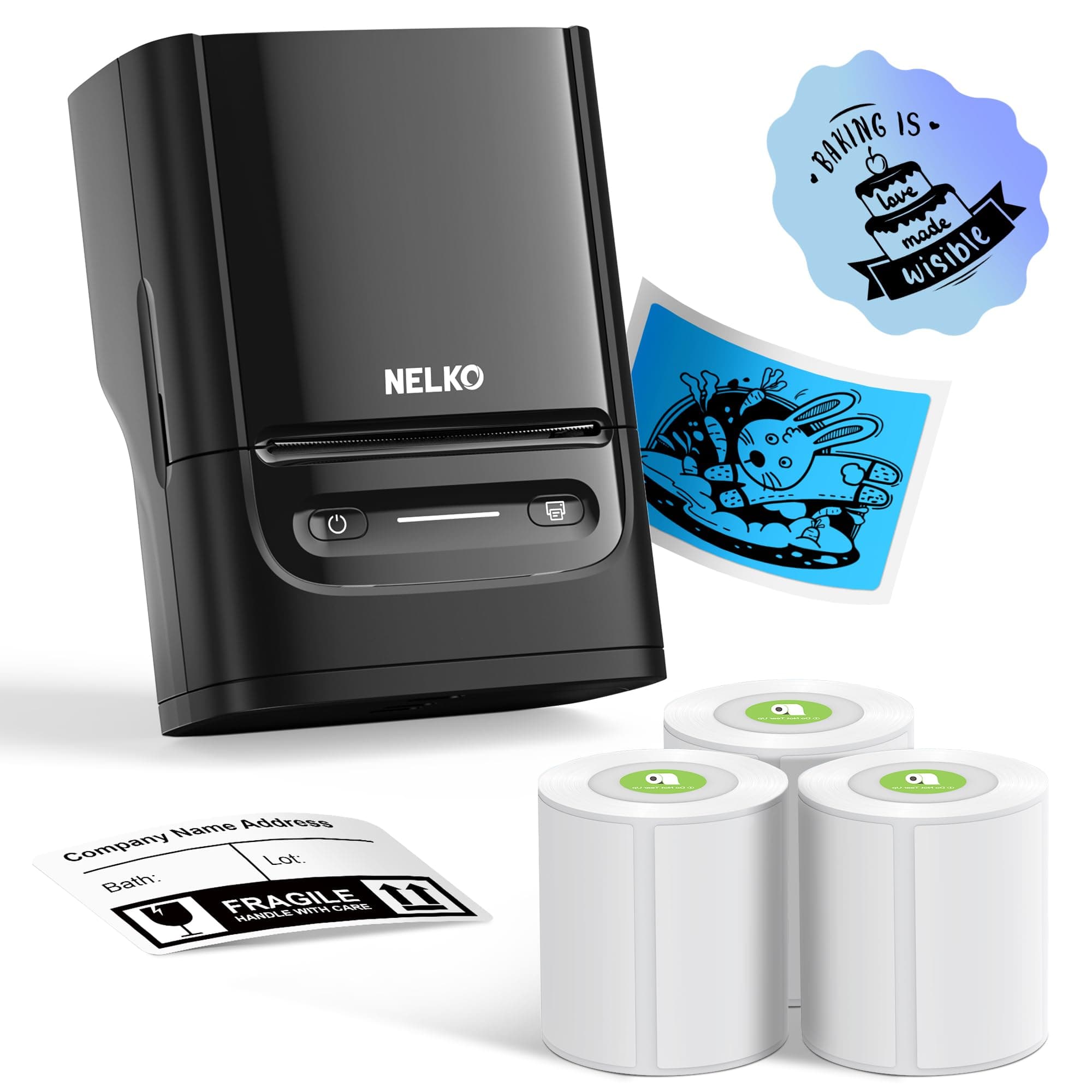 Label Maker Machine with Tape, PM220 Bluetooth Label Printer, 2 Inch Portable Thermal Printer for Small Business, Logo, Clothing, Sticker Printer for Phones & PC, with 3 Labels, Black