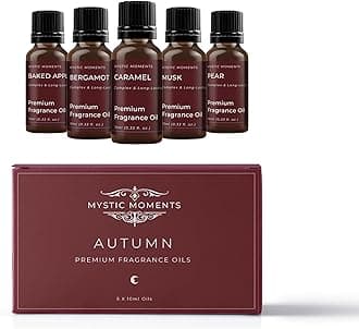 Mystic Moments | Autumn Fragrant Oil Gift Starter Pack 5x10ml | 5 Seasonal Scents for Crafting & Home Aroma | Baked Apple, Bergamot, Caramel, Musk, Pear