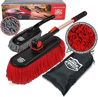 Car Duster Exterior Scratch Free,Car Dust Brush with Extendable Telescoping Handle to Remove Dust Pollen,Duster for Car,Truck,RV and Motorcycle,Large Auto Mop Duster Head, Wax Cotton Hair