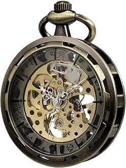 Mens Classic Steampunk Pocket Watch with Chain Skeleton Hand Wind Mechanical Pocket Watches for Men & Women