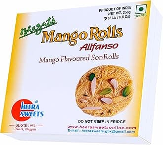 Bhagat’s Heera Sweets Mango Son Rolls 250 gm from Nagpur | Premium Indian Son Rolls Mithai | Perfect for Diwali Indian Sweets, Rose Soan Rolls Gifts & Hampers