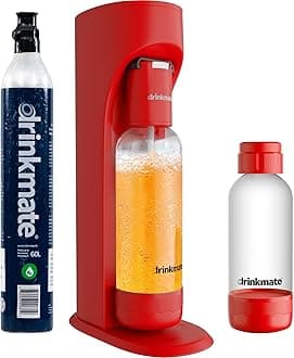 Drinkmate OmniFizz Sparkling Water and Soda Maker, Carbonates Any Drink, Special Bundle - Includes 60L CO2 Cylinder, Two Carbonation Bottles, and Fizz Infuser (Royal Red)