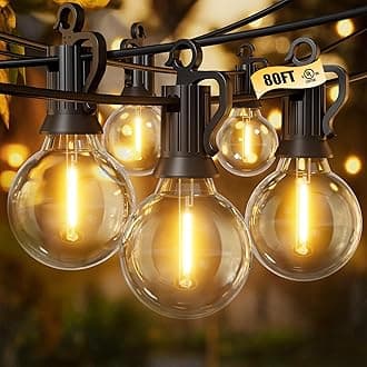 Brightown Outdoor String Lights, 80FT 40+2 G40 Bulbs Shatterproof Patio Lights, IP65 Waterproof Dimmable Hanging Connectable Globe LED Outdoor Lights for Backyard, Bistro, Porch, Deck, Balcony