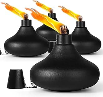 ZSPENG 4 Pack Metal Table Top Torches,24.5 oz Citronella Torches for Outside,Refillable Flame Light Torch with Wicks and Covers, Landscape Lanterns Torches for Party, Garden Decor,DIY, ZMJYW-04