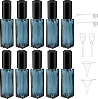 Segbeauty Refillable Perfume Bottles, Set of 10 Glass Mini Perfume Atomizer with Lid, 10ML Travel Small Toiletries Sample Bottle Fine Mist Sprayer, Square Pump Dispensing Containers Perfume Making Kit