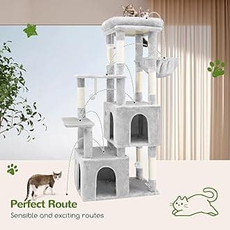 Globlazer Cat Tower for Indoor Cats, Heavy Duty Cat Trees for Large Adult Big Cats Maine Coon Cat Tree Tower with Scratching Post, Extra Large Top Perch, Cat Condos, F61, Cloud Grey, 61inch