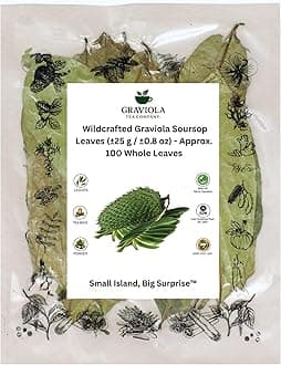 Graviola Tea Company® Wildcrafted Graviola Soursop Leaves (±25 g / ±0.8 oz) Approx. 100 Whole Leaves