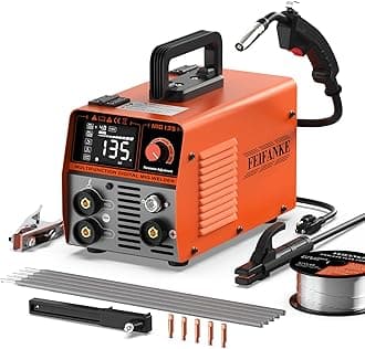 135A MIG Welder, Potable Stick/Lift TIG/Flux Core MIG 3 In 1 Multiprocess Flux Core Welding Machine 110V Large LED Display Inverter Welder Full Kit