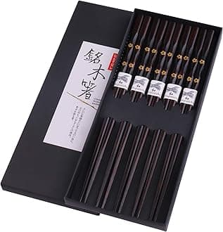 GLAMFIELDS5 Pairs Chopsticks Wooden, Reusable Chop sticks , Non-slip Japanese Style gift set