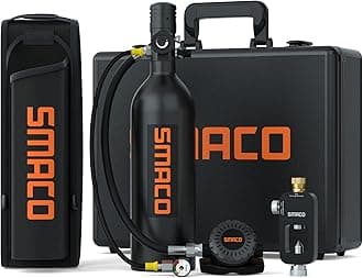 SMACO S400 Pro 1L Scuba Tank Mini Scuba Diving Tank—DOT Certified Tank with 15-20 Minutes Backup Scuba Tank Kit Diving Oxygen Underwater Breathing Device with Aluminum Hard Case