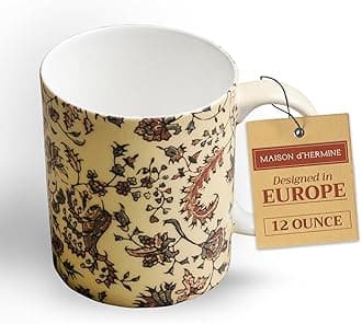 Maison d' Hermine Lakshmi Fine Bone China Coffee Mug with Handles for Hot Beverages - Coffee Cappuccino Latte| Cocoa Tea Perfect for Home Gifts (Arum, 12 Ounce)