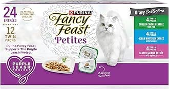 Purina Fancy Feast Gourmet Wet Cat Food Variety Pack, Petites Gravy Collection, break-apart tubs, 24 servings - (Pack of 12) 2.8 oz. Tubs