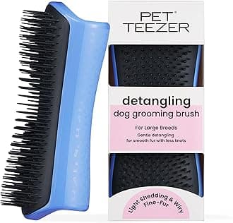 Pet Teezer Detangling Dog Grooming Brush, Dog Bath Brush for Long Haired Breeds and Wet or Dry Fur, Large, Blue & Grey