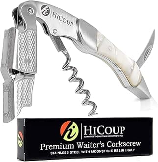 Hicoup Wine Opener - Professional Corkscrews for Wine Bottles w/Foil Cutter and Cap Remover - Manual Wine Key for Servers, Waiters, Bartenders and Home Use - Stainless Steel w/Moonstone Resin Inlay