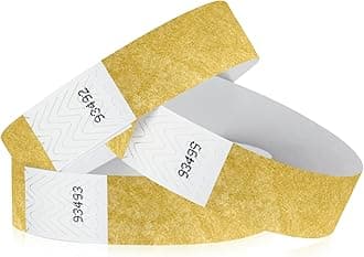 Gold Tyvek Wristbands for Events - 200 Count - Comfortable Tear Resistant Paper Bracelets ID Wrist Bands for Concerts Festivals Admission Party Identification