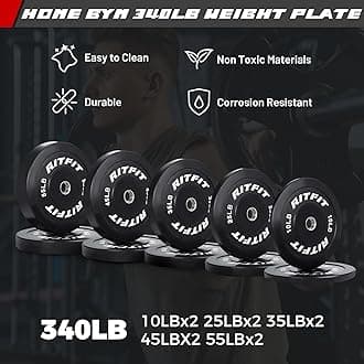 RitFit Squat Rack Power Cage Home Gym Package, Includes 1000LBS Power Rack with LAT Pull Down, Weight Bench, Rubber/Bumper Plates Set with Olympic Barbell (Package 1.9K (Bumper Plate 340LBS))-Green