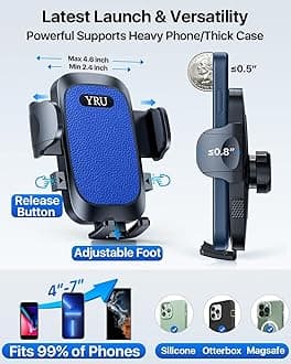 YRU [True Upgrade for Safety] Car Phone Holder Mount [Patent & Military-Grade] Dashboard Cell Phone Holder for Car Vent Windshield Phone Stand for iPhone 17 16 15 14 13 Pro Max Truck Samsung, Blue